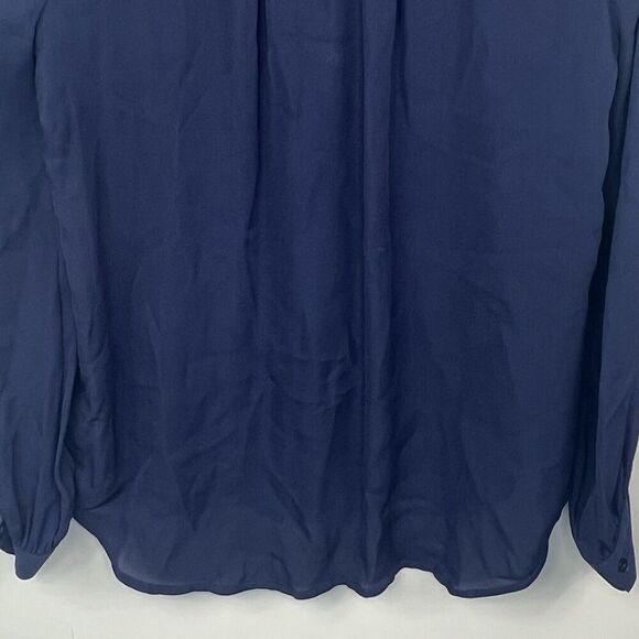 L'Agence Navy Blue Semi Sheer Silk Button Down Blouse XS Lace Trim - Picture 11 of 13